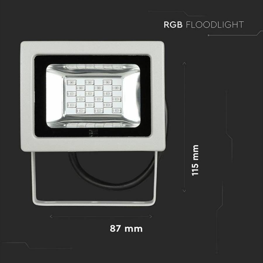 Reflector LED, Putere 10W, Lumina RGB, Control prin Telecomanda, Rezistent, IP65, Gri