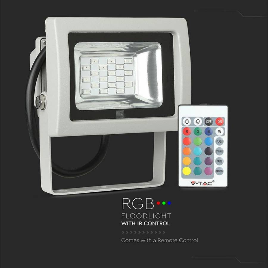Reflector LED, Putere 10W, Lumina RGB, Control prin Telecomanda, Rezistent, IP65, Gri