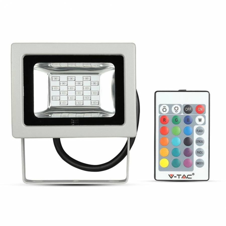Reflector LED, Putere 10W, Lumina RGB, Control prin Telecomanda, Rezistent, IP65, Gri