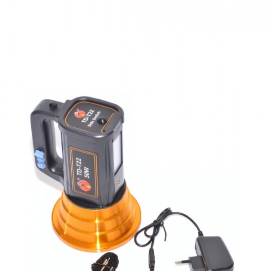 Lanterna LED KlaussTech de 50 W, Acumulator li-ion 6000 mAH, 180mm x 140 mm, Incarcare 10 - 18 h, Negru/Auriu