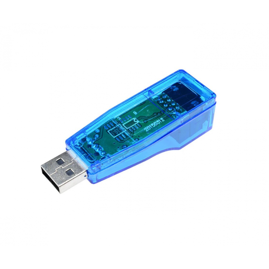 Adaptor KlaussTech pentru cablu retea, Interfata USB, Indicator LED, 10/100Mbps, 21 x 57 x 17 mm, Port RJ45, Tip B, Albastru