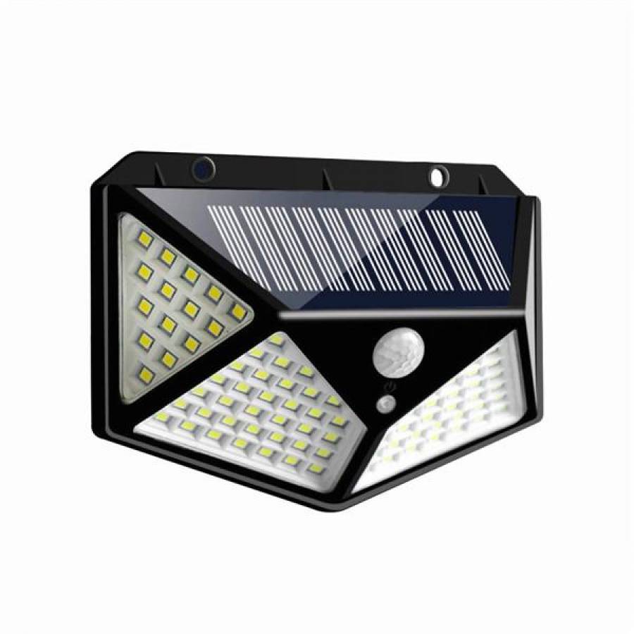 Lampa Solara KlaussTech cu Panou Solar, 100 LED-uri, Senzor de miscare, IP65 Waterproof, 2200 mAH, ABS, 600 lm, Negru