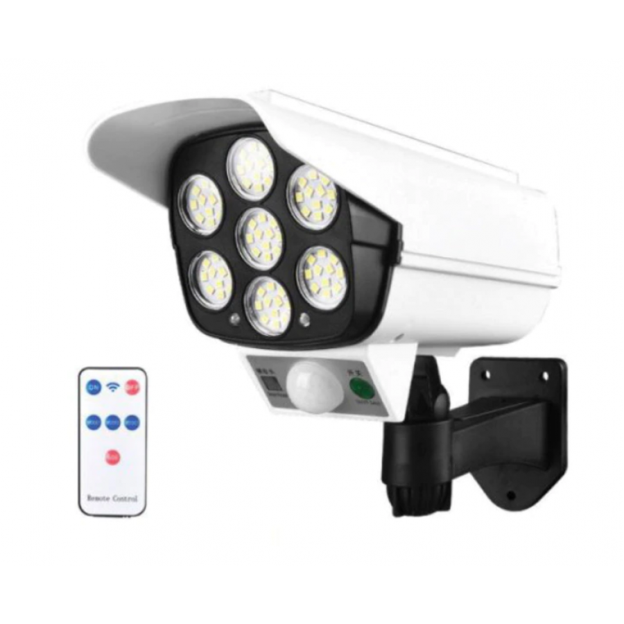 Camera falsa LED cu Panou solar, 10 W, Senzor miscare, 1200 mAH, Design realist, Alb