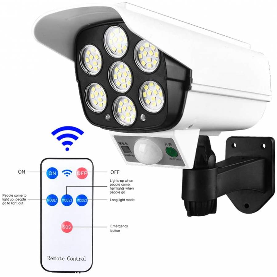 Camera falsa LED cu Panou solar, 10 W, Senzor miscare, 1200 mAH, Design realist, Alb