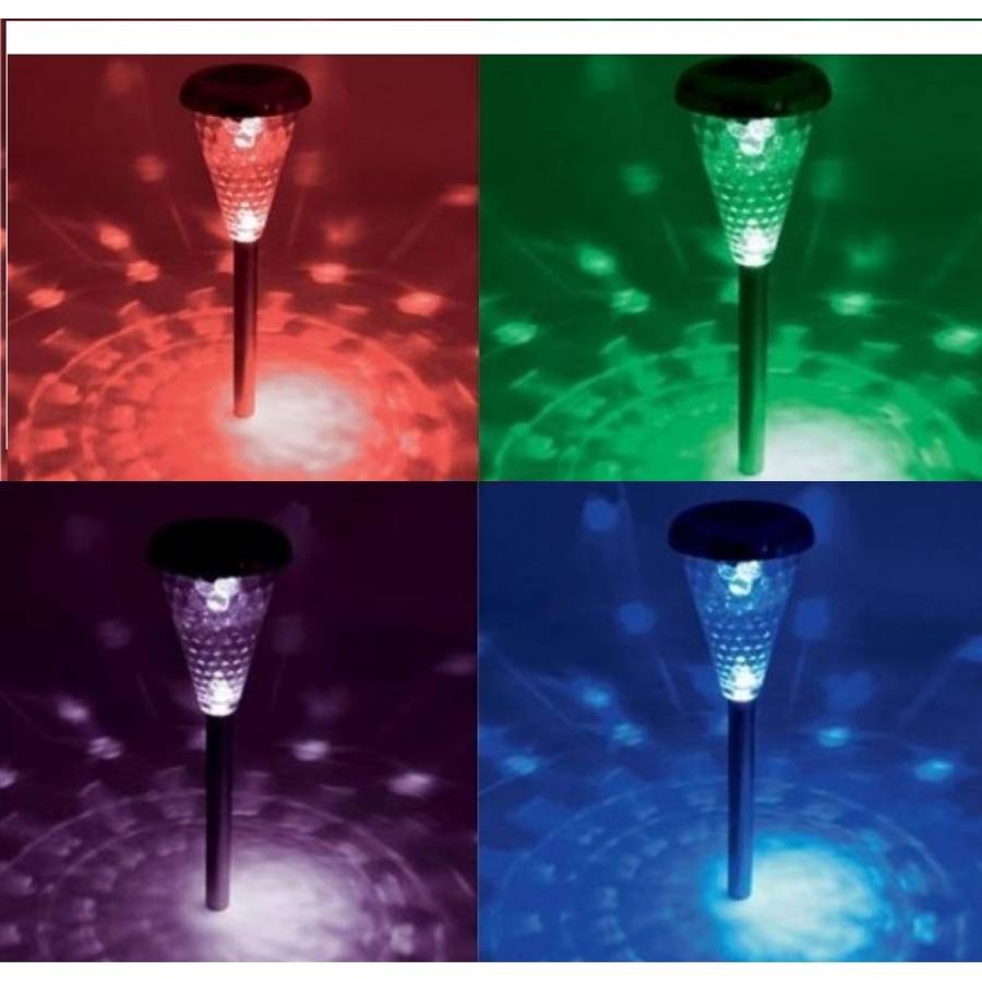 Set 3 Lampi solare KlaussTech cu LED-uri multicolore, Metal, Incarcare solara, Infingere in sol, 1.2 V 300 mAH, Argintiu