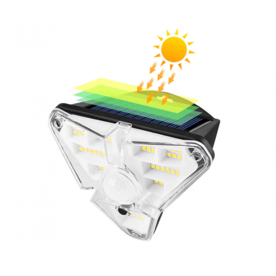 Lampa LED COB KlaussTech de exterior, Panou solar, Senzor miscare, Autonomie 10h, 1200 mAH, IP65, Negru