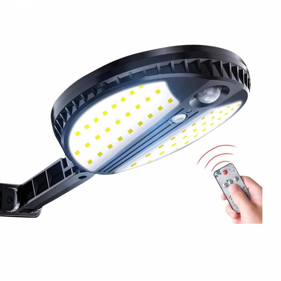 Lampa Solara KlaussTech 70 LED, Telecomanda, Acumulator 2400 mAH, Panou solar, IP65, 450 lm, Negru