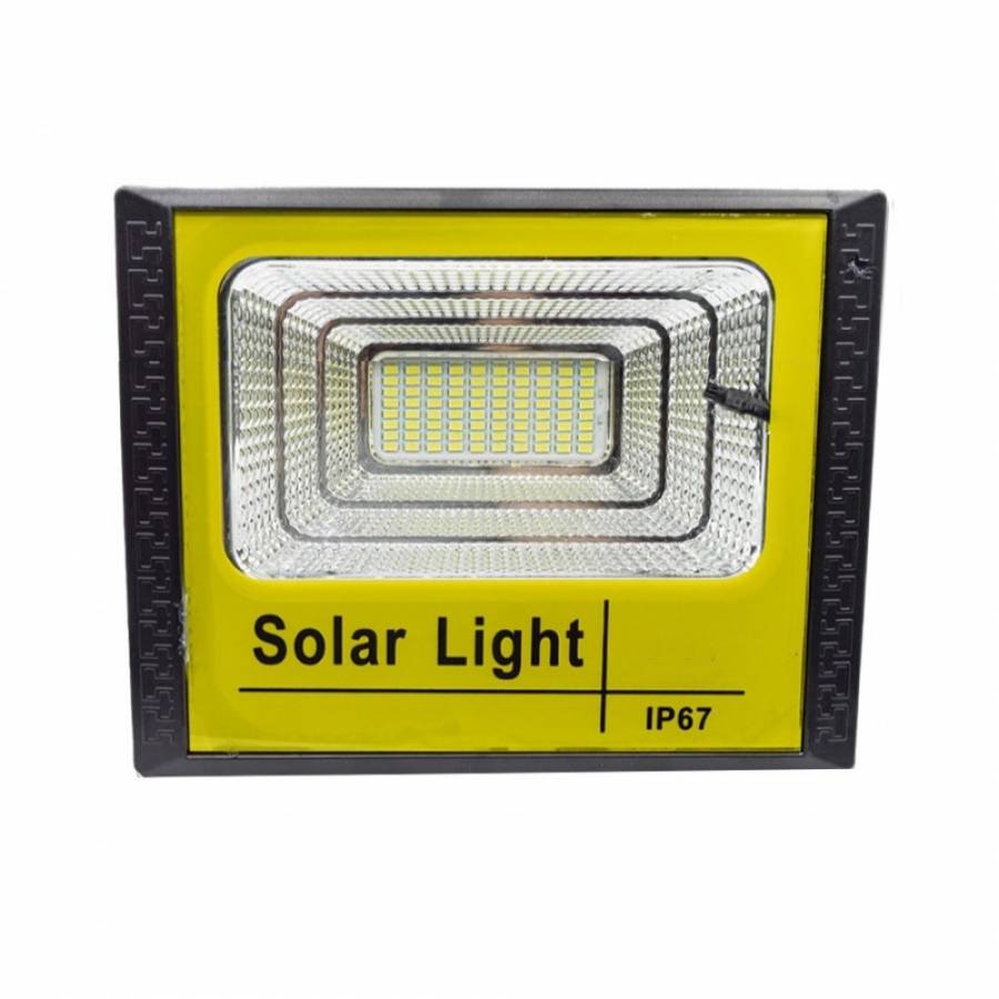 Proiector LED KlaussTech cu panou solar, Telecomanda inclusa, 100W, 6500 k, Autonomie 12 h, Negru/Galben