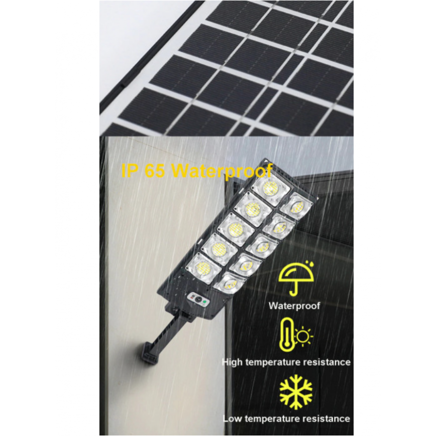Lampa KlaussTech Solara Stradala, LED SMD de 60 W, IP65, 3600 lm, 6000 k, Control de la distanta, 3000 mAH, ABS, Negru