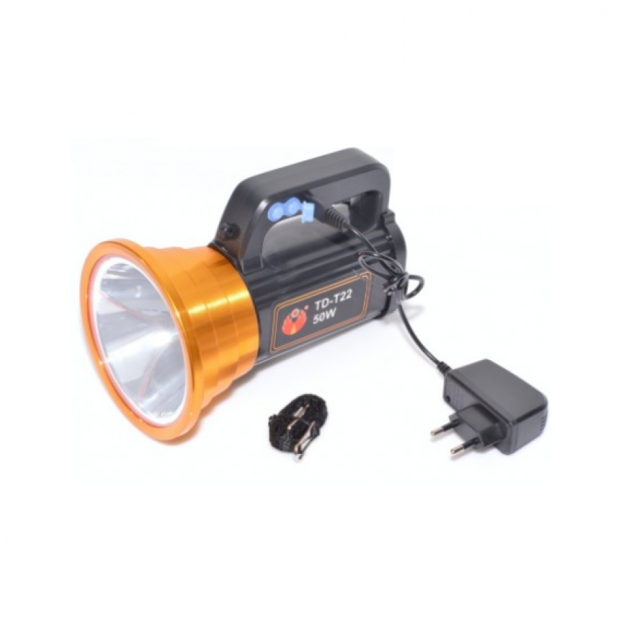 Lanterna LED KlaussTech de 50 W, Acumulator li-ion 6000 mAH, 180mm x 140 mm, Incarcare 10 - 18 h, Negru/Auriu