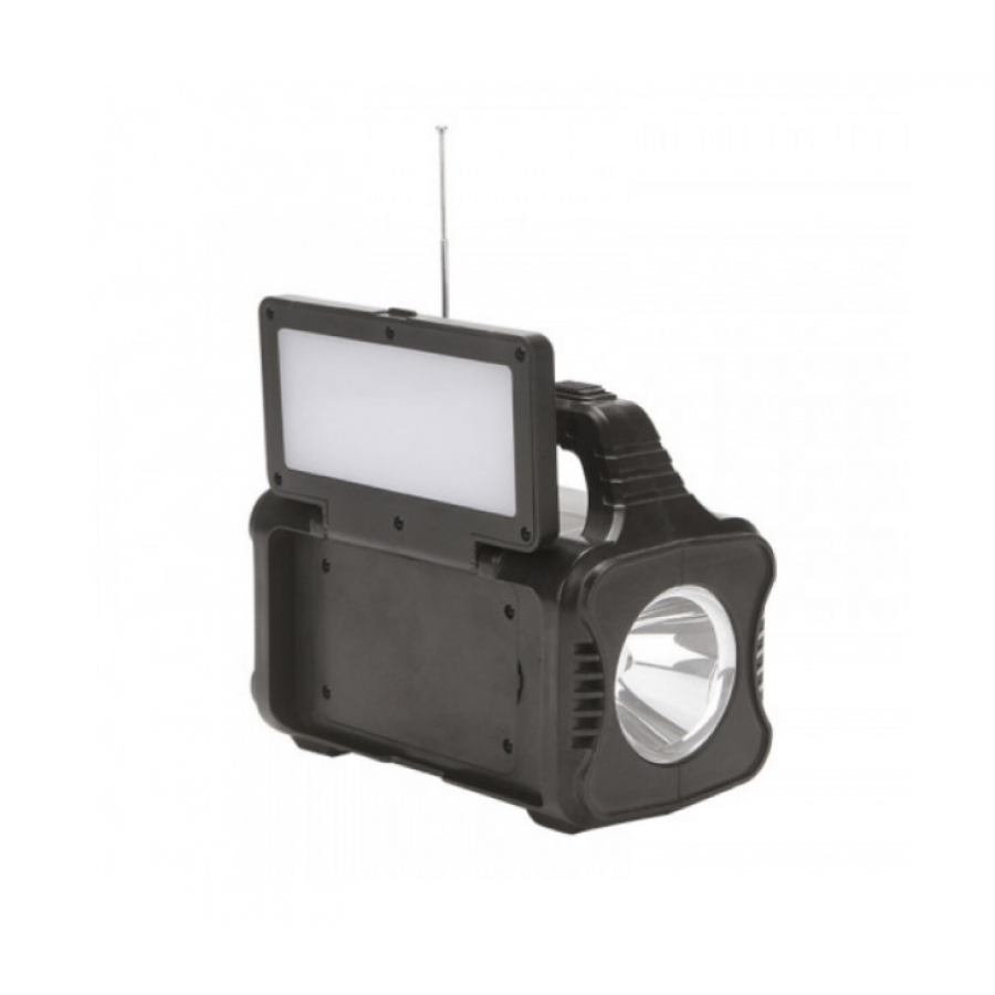 Sistem Solar de Iluminat cu 4 Becuri LED, USB, Radio FM, Bluetooth, Panou Solar, Acumulator, 7W, Operare 12 - 24 h, Negru/Verde