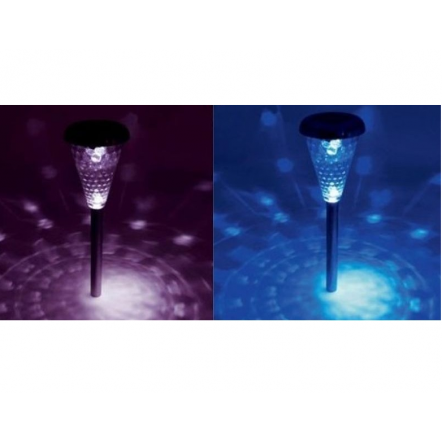 Set 3 Lampi solare KlaussTech cu LED-uri multicolore, Metal, Incarcare solara, Infingere in sol, 1.2 V 300 mAH, Argintiu