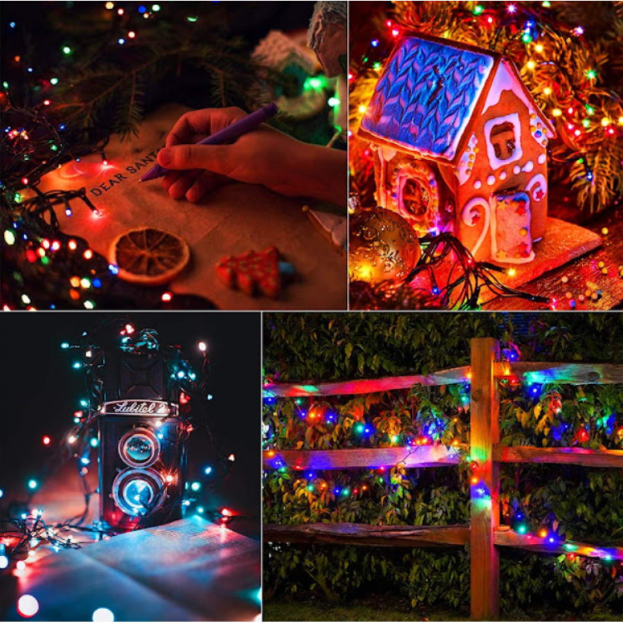 Instalatie KlaussTech Multicolora, 200 LED RGB, Alimentare la Panou Solar, Autonomie 8h, 3 Moduri iluminare, Negru