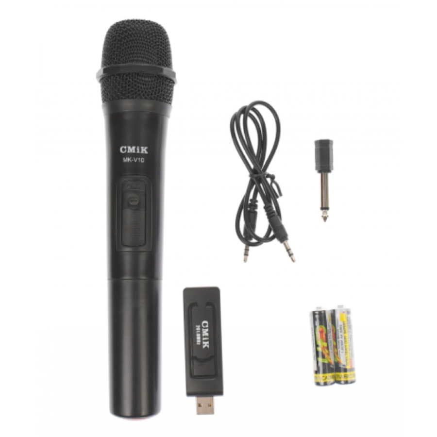 Microfon Wireless cu receptor, UHF, AUX 6.35 mm, 110 dB, 50Hz - 18kHz, Alimentare 2 x baterie AA, 3 V, Negru