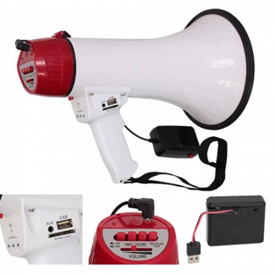 Megafon cu putere 60W, USB/SD/MP3, activare voce