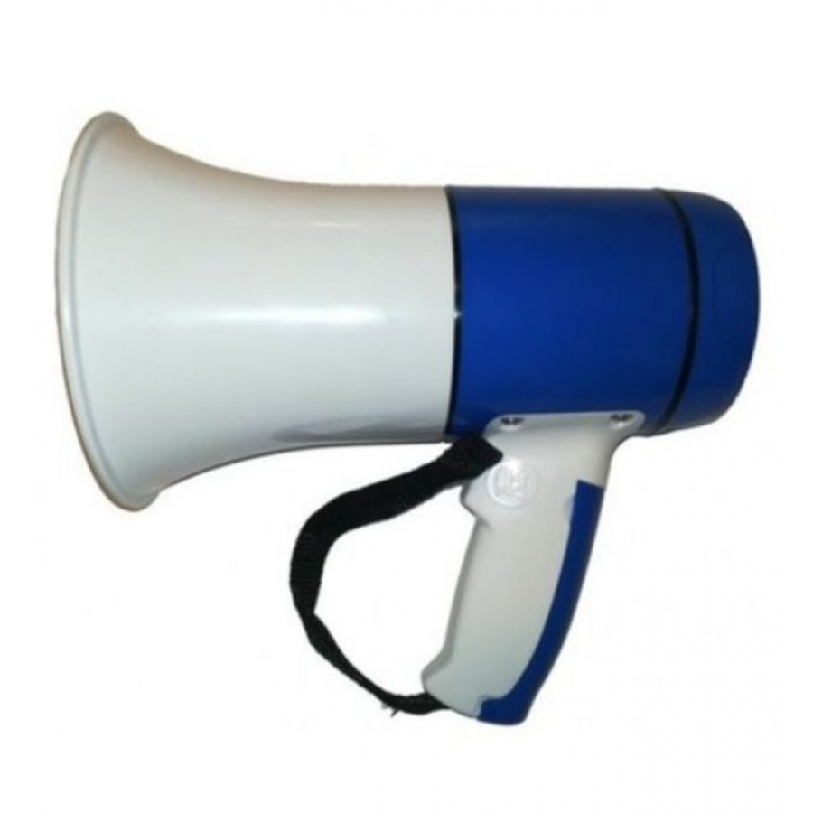 Megafon KlaussTech 15 W cu acumulator Li-ion, Diametru 13 cm, PVC, Incarcare USB, Albastru/Alb