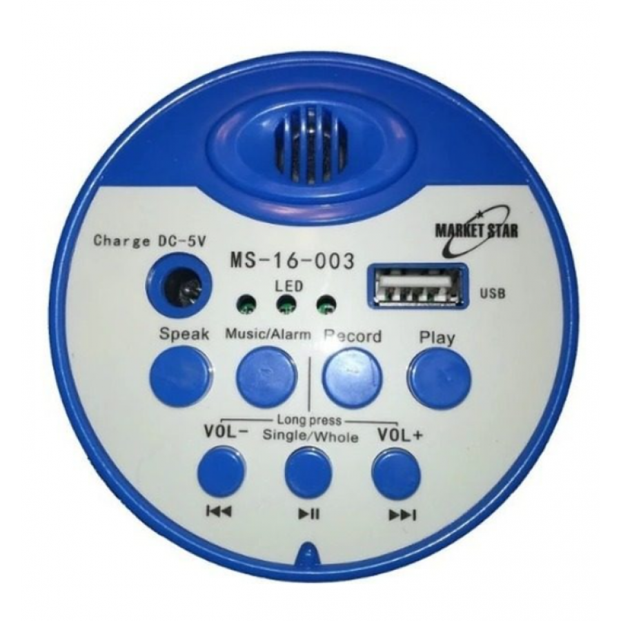 Megafon KlaussTech 15 W cu acumulator Li-ion, Diametru 13 cm, PVC, Incarcare USB, Albastru/Alb