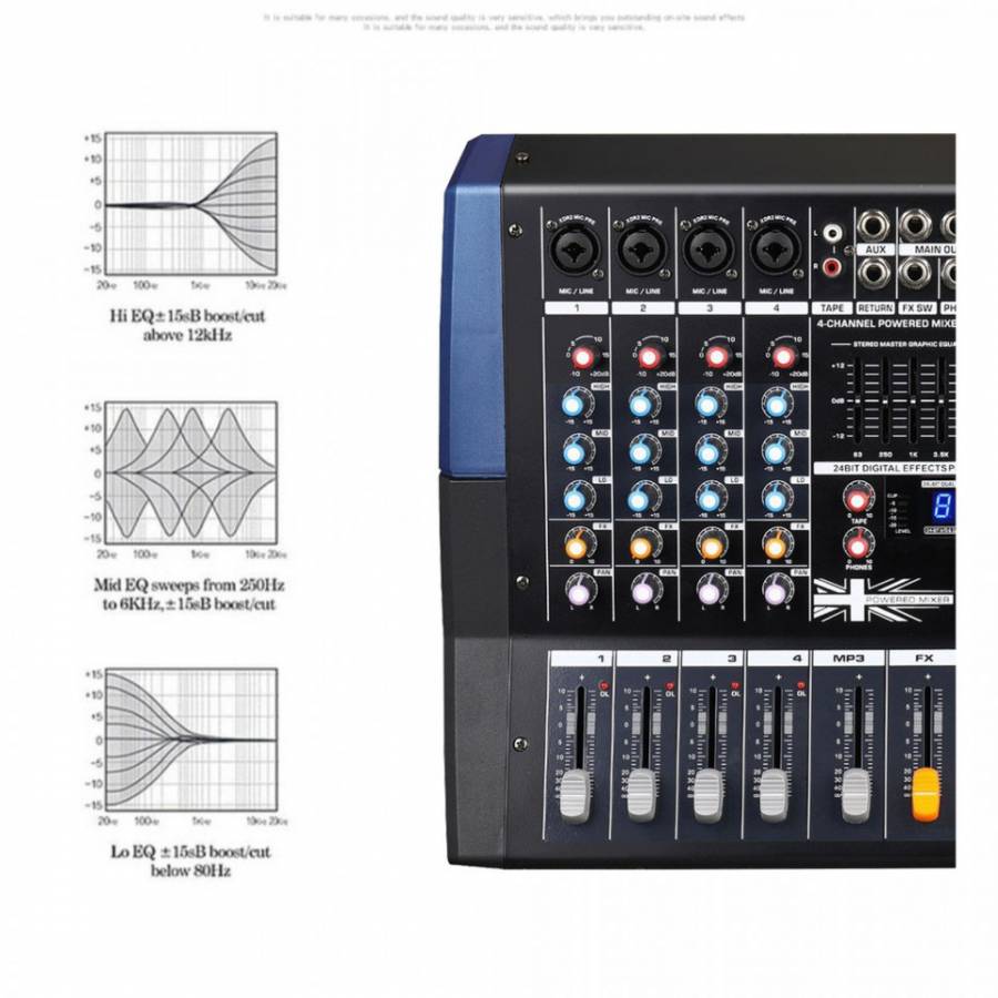 Mixer 4 Canale 450W, Consola DJ, Intrare USB, Conexiune bluetooth, Intrari microfon, 12 kg, Negru/Albastru