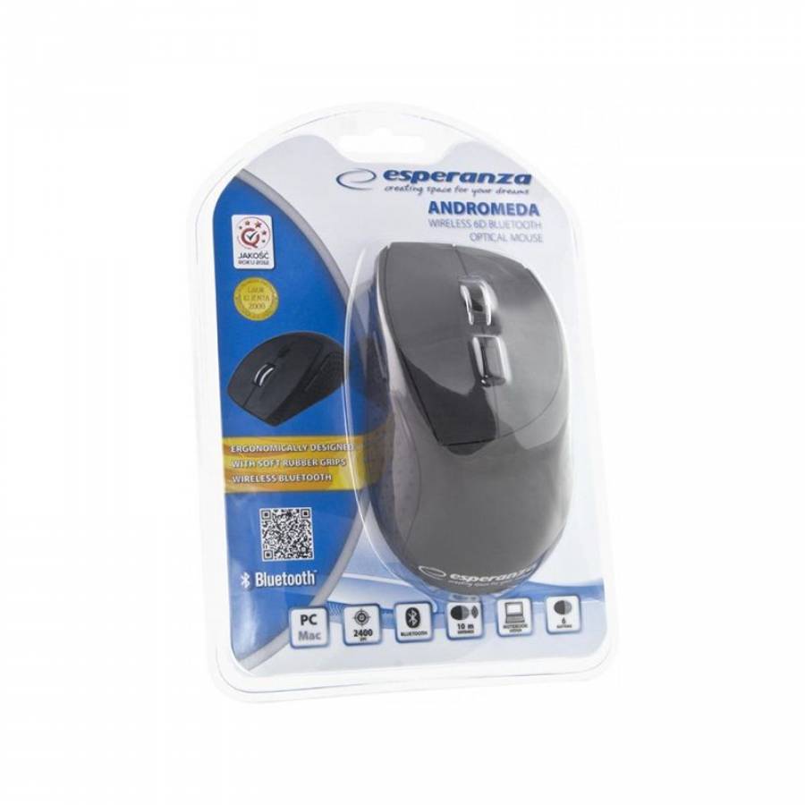 Mouse Bluetooth cu Senzor Optic, 1000/2400 DPI, 6 Butoane, Forma ergonomica, Distanta de actiune 10 m, Negru