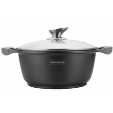 Oala marmorata cu diametru 30 cm, Capacitate 7 l, Aluminiu forjat, Maner din bakelita, Capac din sticla, Negru Oala marmorata cu diametru 30 cm, Capacitate 7 l, Aluminiu forjat, Maner din bakelita, Capac din sticla, Negru