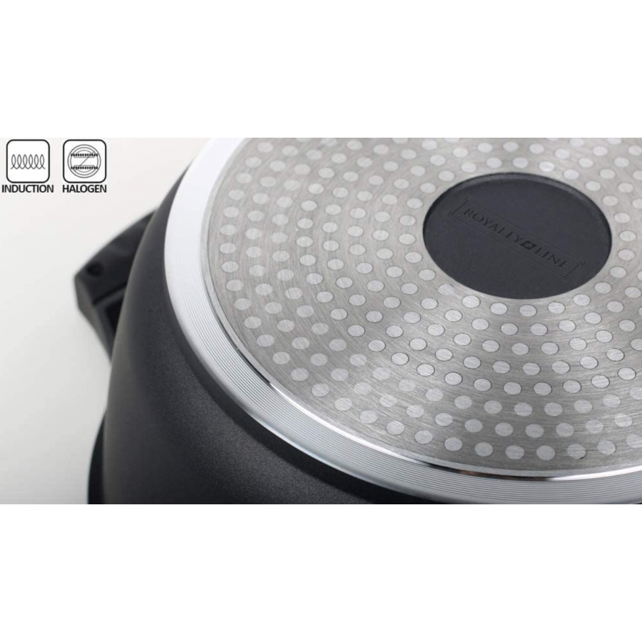 Oala marmorata cu diametru 30 cm, Capacitate 7 l, Aluminiu forjat, Maner din bakelita, Capac din sticla, Negru