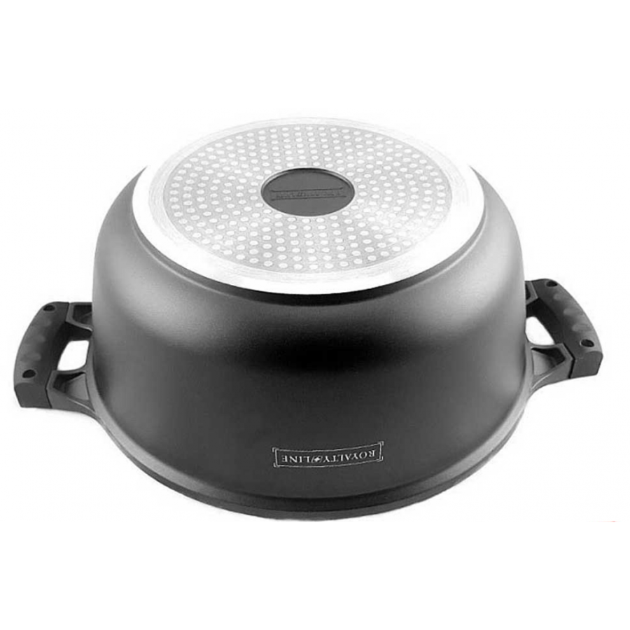 Oala marmorata cu diametru 30 cm, Capacitate 7 l, Aluminiu forjat, Maner din bakelita, Capac din sticla, Negru