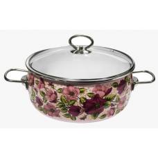 Oala Emailata ruseasca cu Diametru 20 cm, Capacitate 4 L, Capac din sticla, Maner din inox, Multicolor