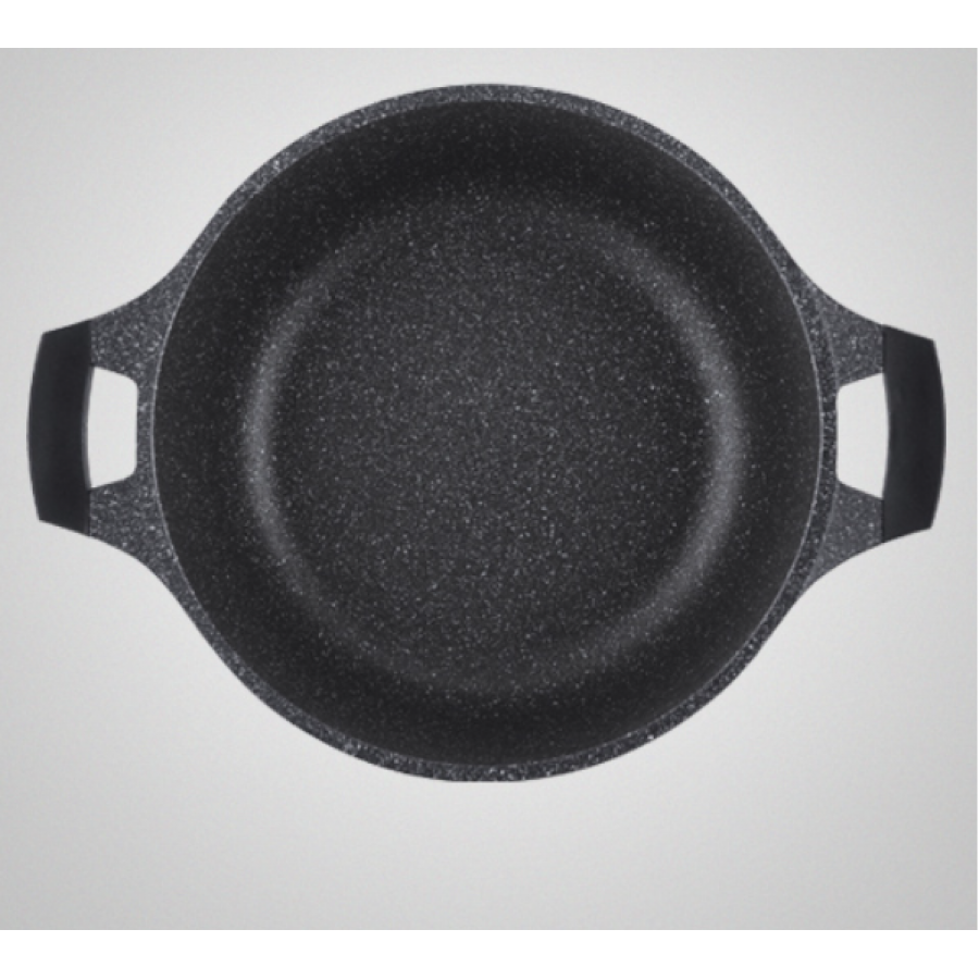 Oala marmorata cu diametru 30 cm, Capacitate 7 l, Aluminiu forjat, Maner din bakelita, Capac din sticla, Negru