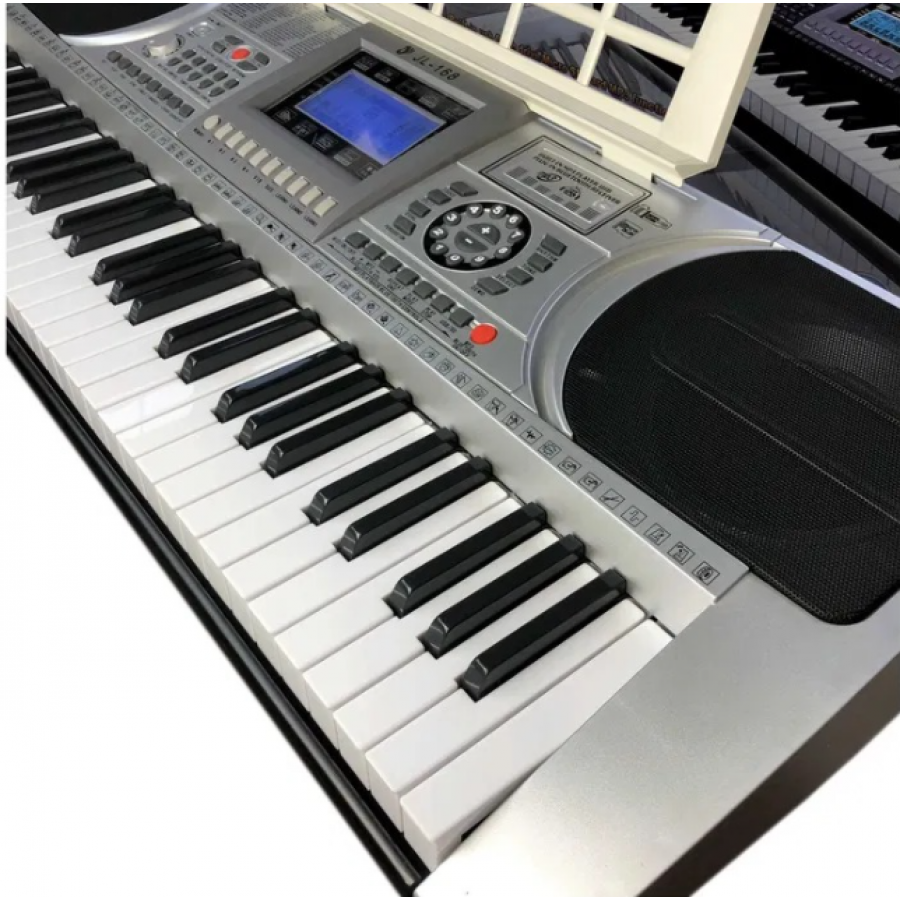 Orga Electronica KlaussTech cu 61 clape, LCD, 128 Tonuri, 128 Ritmuri, 15 Melodii, 10 W, MIDI, RCA, AUX 3.5 mm, Alb/Negru