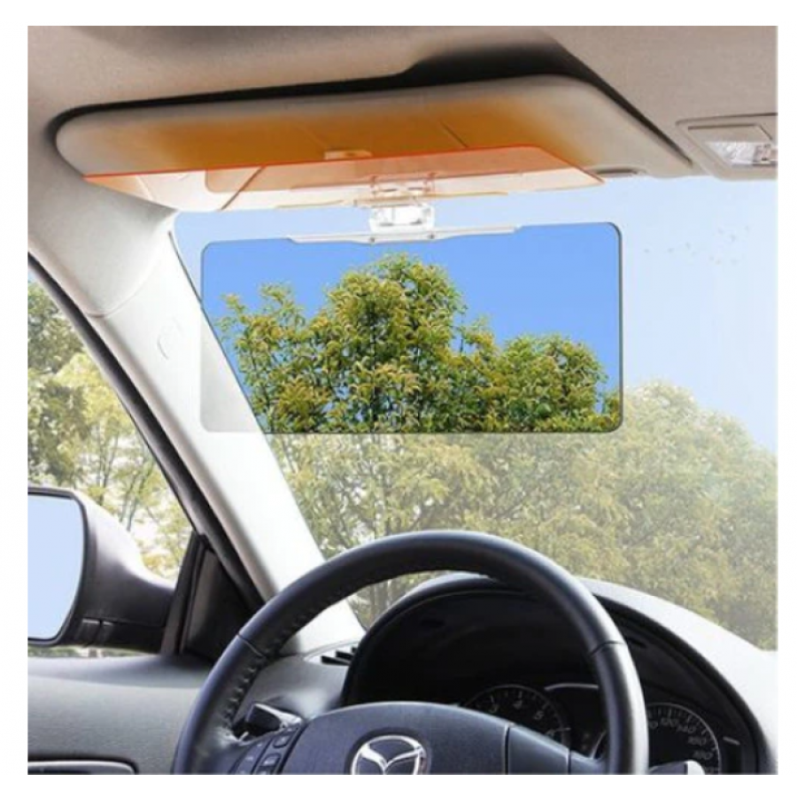 Parasolar Auto KlaussTech, Ecran Dublu VIsor, 30 x 13 cm, Eficient ziua si noaptea, Usor de montat, Galben