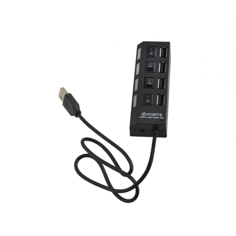 Hub KlaussTech USB 2.0 cu 4 Porturi, 480 Mbps, Cablu USB de 55 cm, Plastic, Negru
