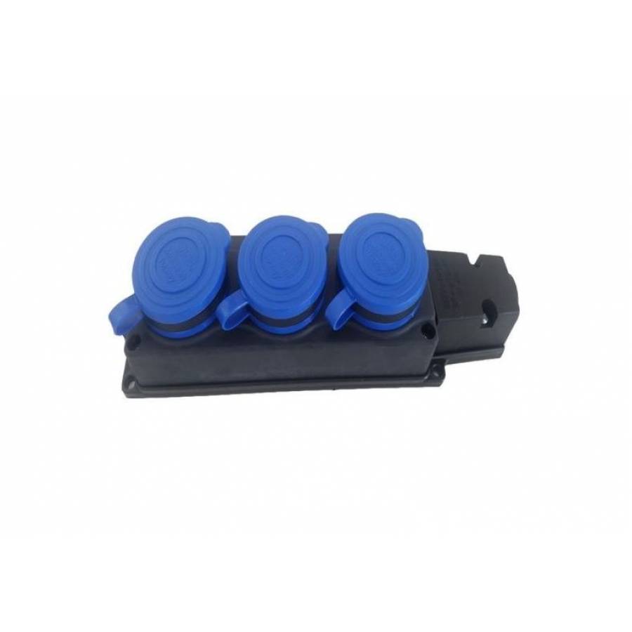 Prelungitor pentru exterior KlaussTech,16A, Cauciucat, IP44, Fara cablu, 3 prize, Putere maxima 3680 W, Negru