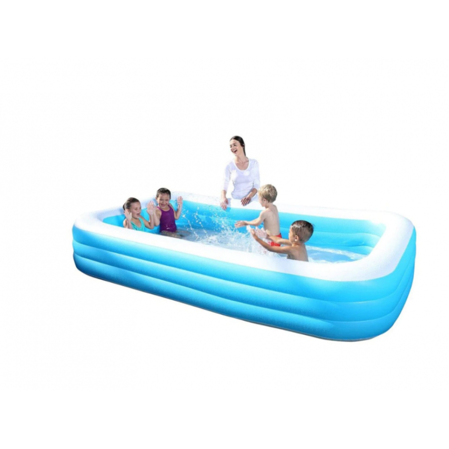 Piscina Gonflabila KlaussTech, Gonflabila, 3 inele, Vinil, 210 x 140 x 65 cm, Alb/Albastru