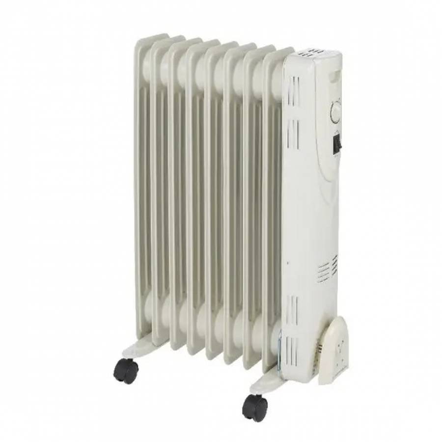 Radiator KlaussTech cu Ulei 2000 W, 9 Elementi, Termostat, Otel, 64 x 14.5 x 43 cm, Culoare Alb