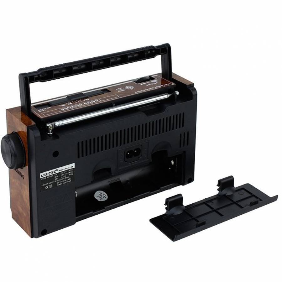 Radio Portabil FM/MW/SW cu difuzor 3.5 inch, Putere 3 W, 8 ohmi, AC 220V/50 Hz, Antena telescopica, Retro, Negru/Maro