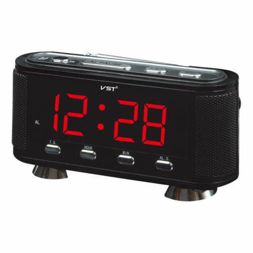 Radio cu Ceas Digital, Display LCD 1,85, Dimmer, Snooze, FM, Stereo, 10 canale, USB, Negru
