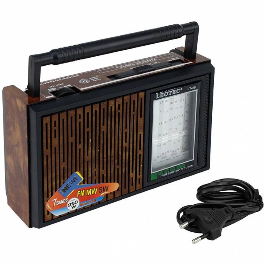 Radio Portabil FM/MW/SW cu difuzor 3.5 inch, Putere 3 W, 8 ohmi, AC 220V/50 Hz, Antena telescopica, Retro, Negru/Maro