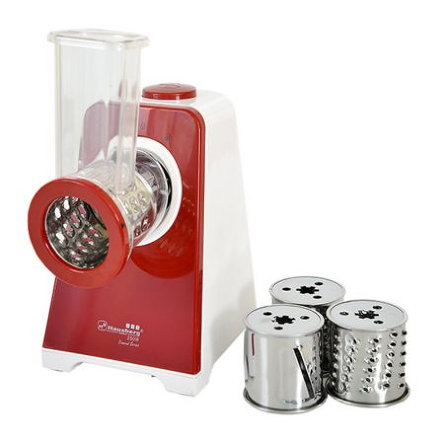 Procesor de Alimente 250 W, Accesorii din Otel, 220-240V 50 - 60 Hz, Buton Pornit/Oprit, Alb/Rosu