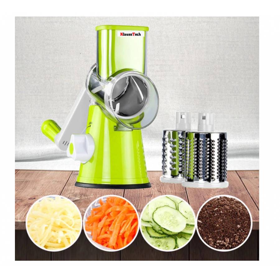 Razatoare KlaussTech Multifunctionala pentru legume si fructe, Otel Inoxidabil si plastic ABS, 7 Fete, 3 Lame interschimbabile, Design compact, Verde