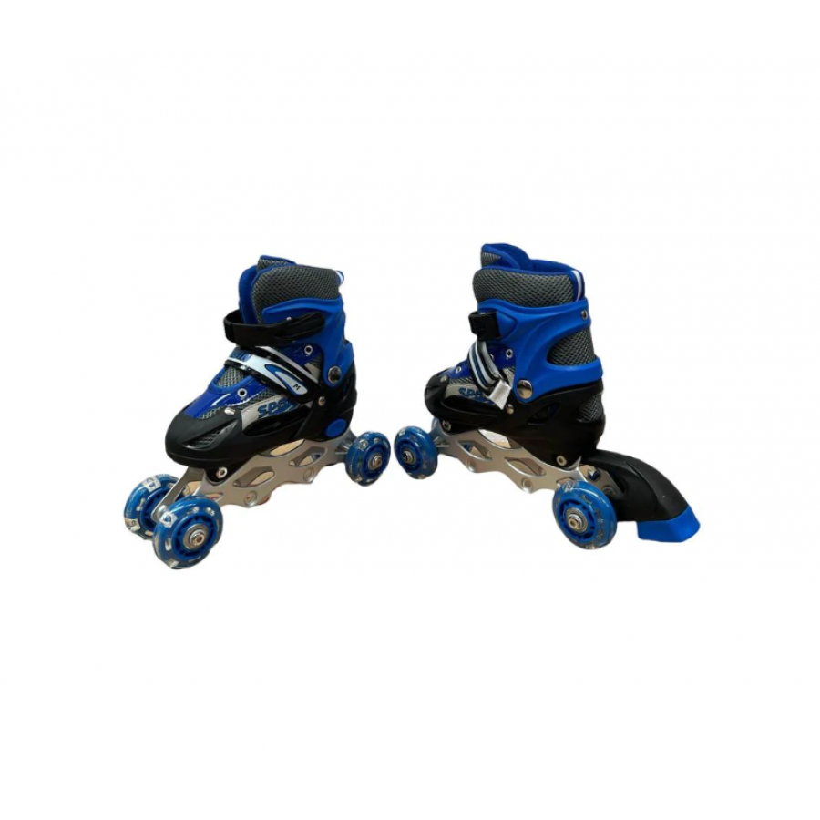 Role KlaussTech pentru copii, Reglabile, Marime L 38 - 39, 4 Roti 6,3 mm din cauciuc siliconat, Confortabile, Albastru/Negru