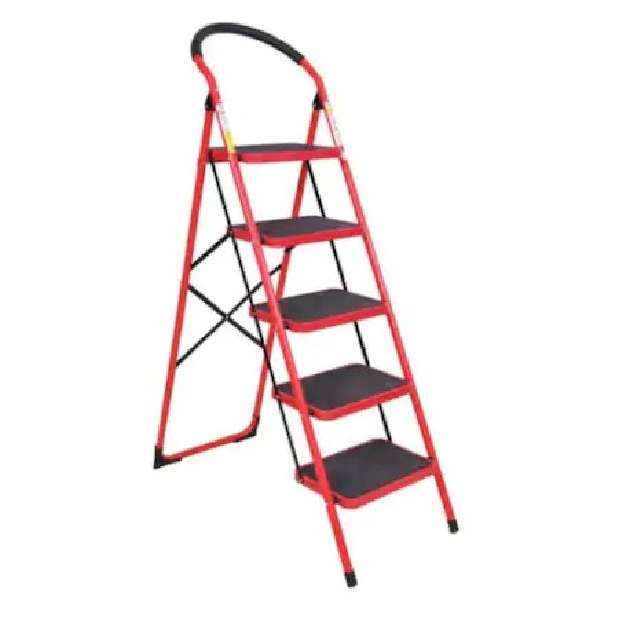 Scara profesionala KlaussTech din Metal rezistent, Tip Pliabila, 5 Trepte Late, Culoare Rosu/Negru