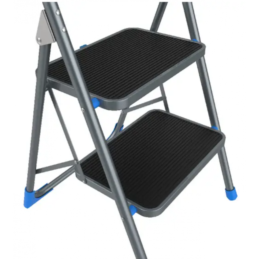 Scara Portabila KlaussTech cu 2 Trepte, Pliabila, Metal rezistent, Picioare antiderapante, Argintu/Albastru