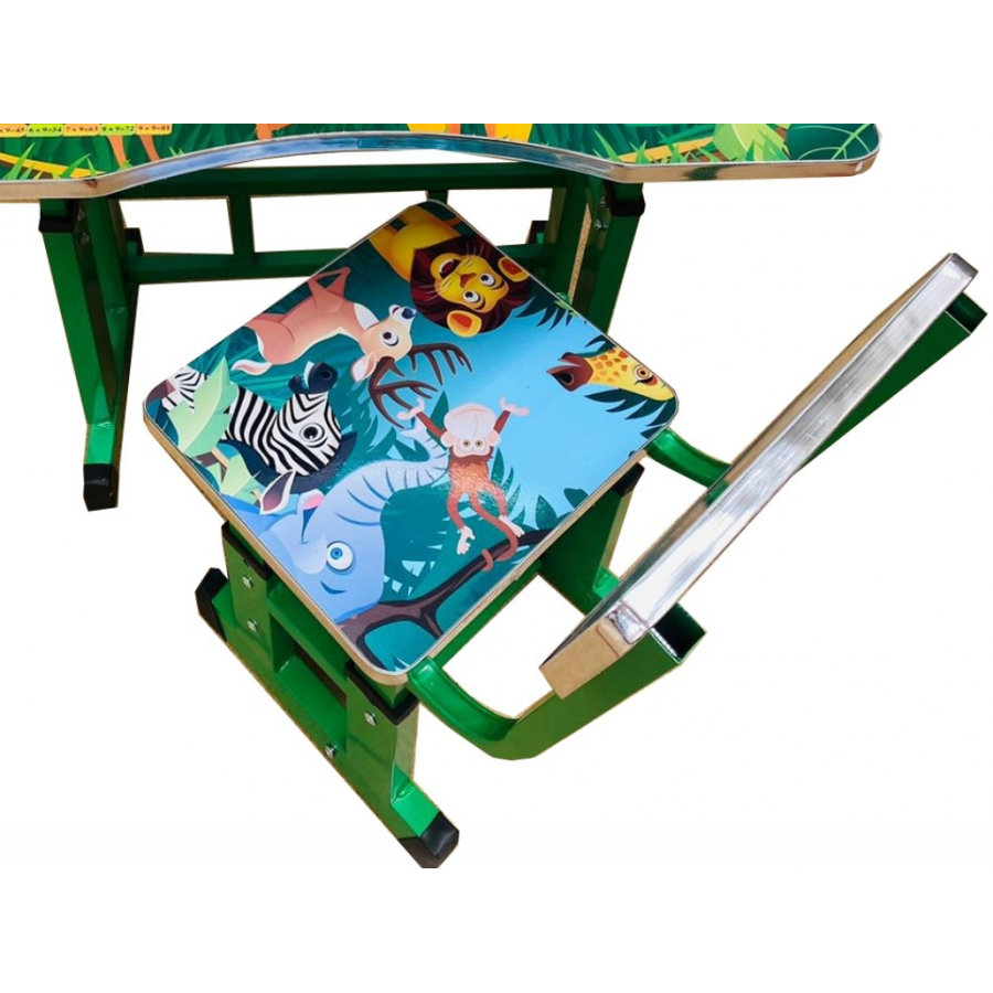 Birou KlaussTech cu Scaun pentru copii, Reglabile, Metal si Lemn, Birou 69x45x62 cm, Scaun 30x33x60 cm, Sarcina maxima 20 kg, Verde