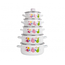 Set de Oale KlaussTech, Emailate, 10 Piese, 16 - 18 - 20 - 22 - 24 cm, 1 - 1.5 - 2 - 3 - 4 L, Capace incluse, Alb