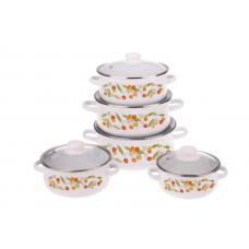 Set Emailat KlaussTech de Oale cu Design Floral, 10 Piese, Capace din sticla, 16/18/20/22/24 cm, Alb