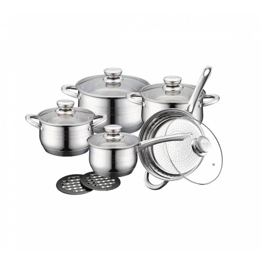 Set de Oale din Otel inoxidabil, Capace din sticla, Orificiu aburi, 2.2 - 3 - 4 - 7 L, Argintiu