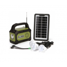 Kit Solar pentru Camping cu 3 Becuri LED, MP3 Bluetooth, USB, Radio FM, Lanterna, Panou solar, 8 W, 4500 mAH, Autonomie 8 - 24 h, Negru/Verde
