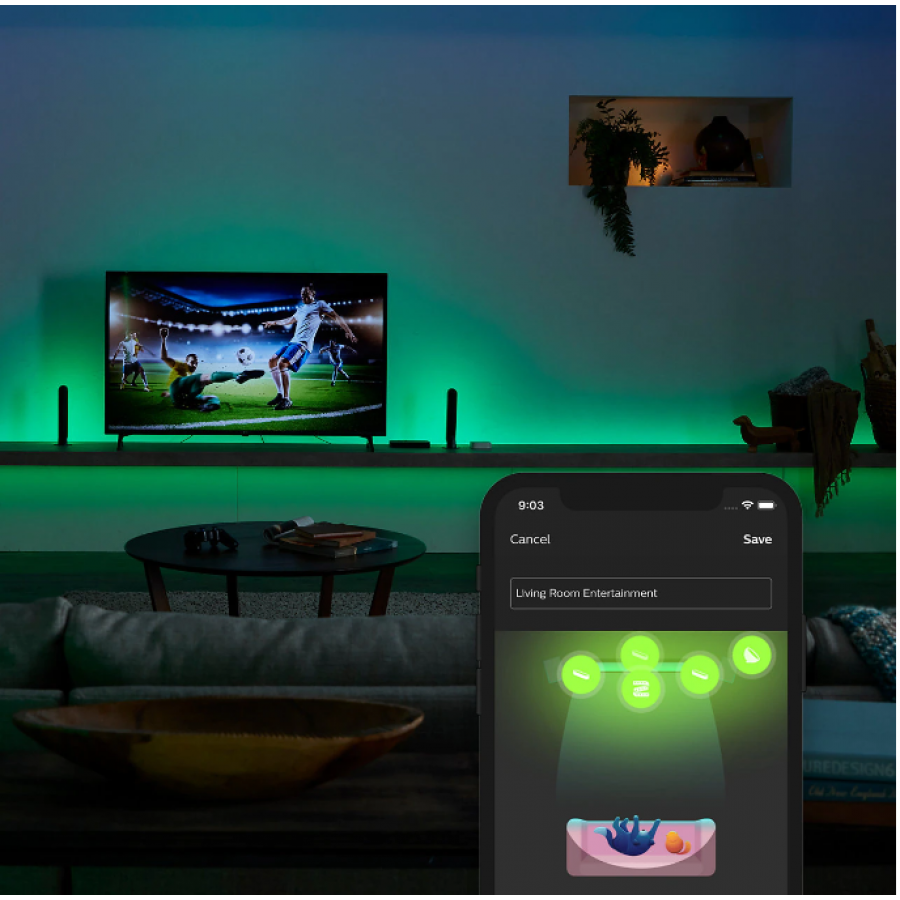 Sync Box pentru sincronizarea luminilor, HUE HDMI, Wi-Fi, 4 x Porturi, 4K 60Hz HDR10+ si Dolby Vision, Asistenti vocali Amazon/Alexa si Google Assistant, Negru