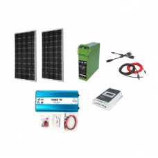 Sistem Panouri Fotovoltaice cu Invertor de 7000W, Rulote/Cabane, 360 W, 12/24 V, 2 x Panouri 180W, Cablu solar inclus