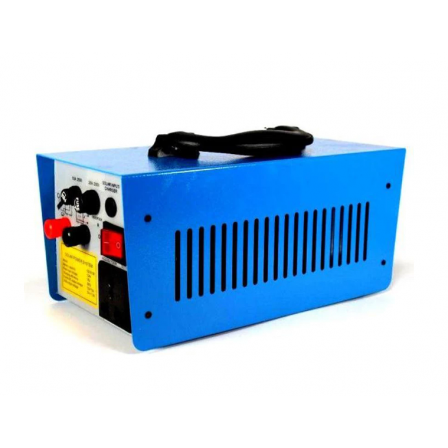 Sistem Solar Voltaic cu 3 Becuri LED SMD, 2 x Sloturi USB 5V, Panou solar 20W 34 x 45 cm, Invertor 220 V, Buton ON/OFF, Albastru